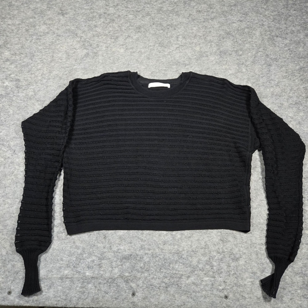 Alexander‎ Wang Womens Black Ladder Knit Textured Cropped Sweater OS